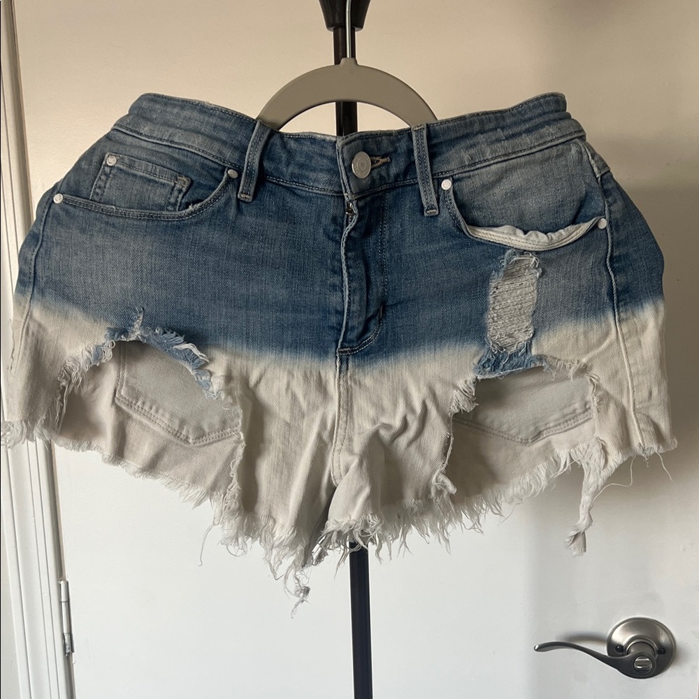 Guess Blue and White Distressed Jean Shorts